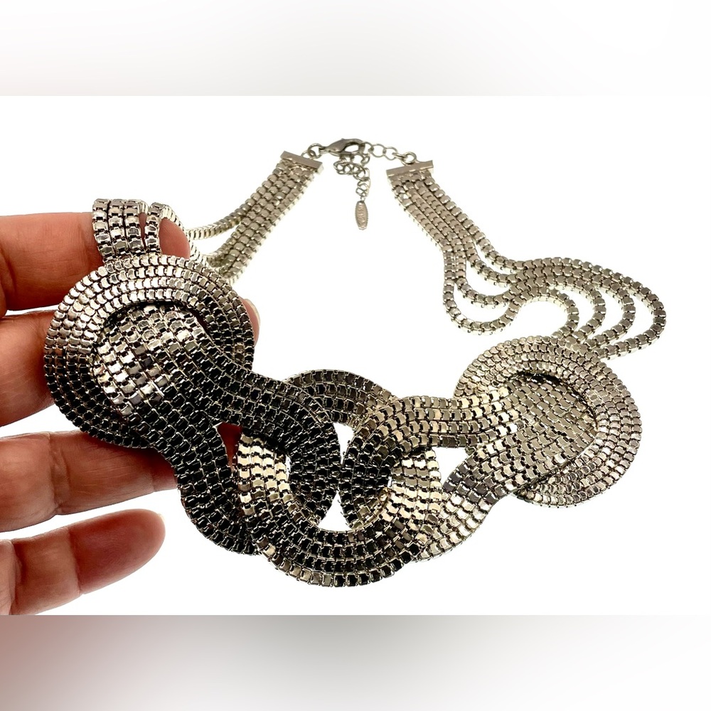 3 for $30 VCLM Signed Silver Tone Multi Chain Statement Necklace Adjustable - Picture 3 of 5